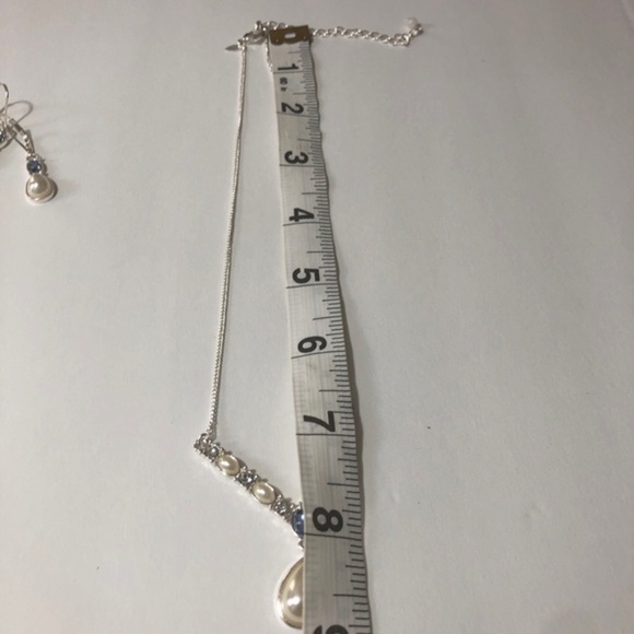 SHA 18" WHITE RHINESTONE PEARL TEARDROP PENDANT NECKLACE Jewerly Set - Picture 5 of 12